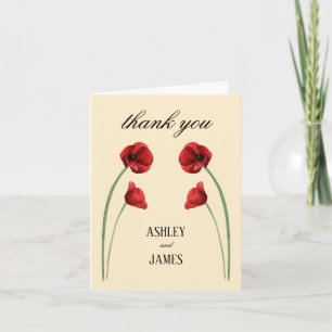 Tarjeta De Agradecimiento Amapola Roja Flores Arqueadas Boda Moderna
