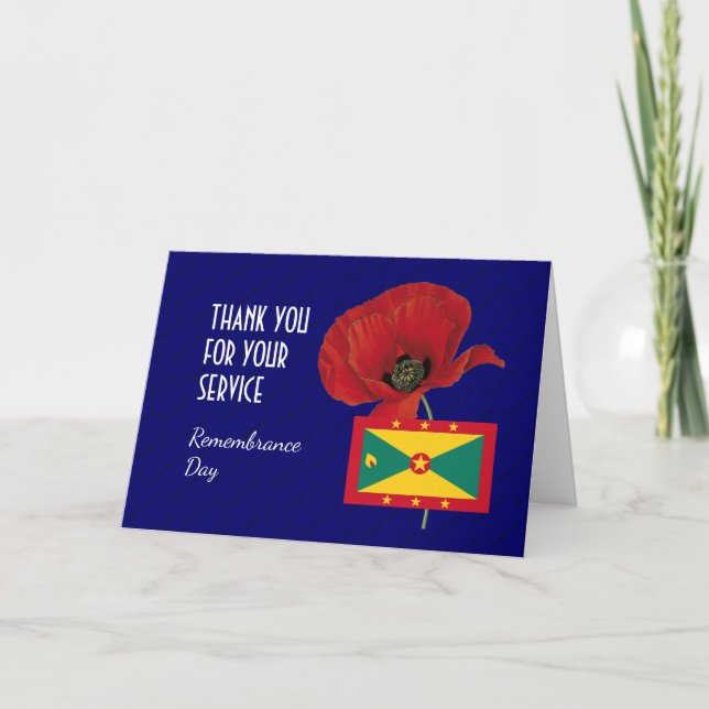 Tarjeta De Agradecimiento Amapola | Veteranos | Bandera de GRENADA | DÍA DE  (Anverso)