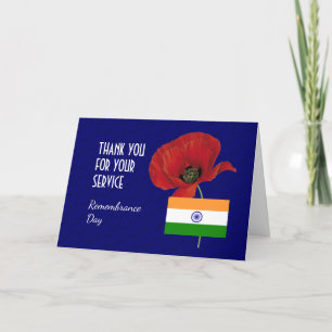 Tarjeta De Agradecimiento Amapola   Veteranos   Bandera de INDIA   DÍA DE RE