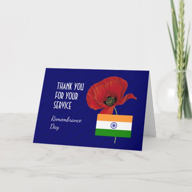 Tarjeta De Agradecimiento Amapola | Veteranos | Bandera de INDIA | DÍA DE RE (Anverso)