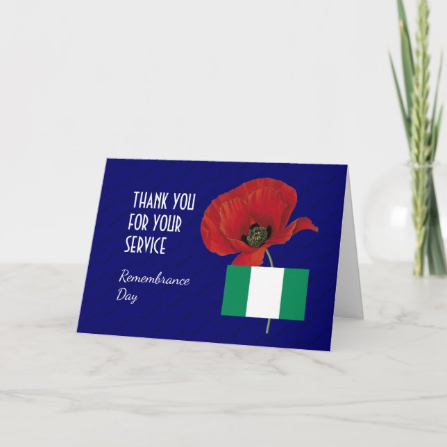 Tarjeta De Agradecimiento Amapola | Veteranos | Bandera de Nigeria | DÍA DE  (Anverso)