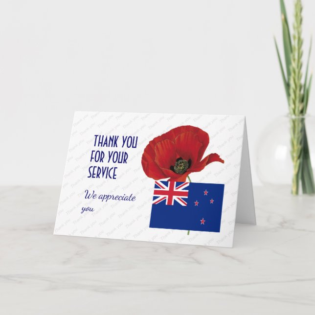 Tarjeta De Agradecimiento Amapola | Veteranos | Remembranza | Bandera de Nue (Anverso)