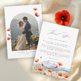 Tarjeta De Agradecimiento Amapolas de verano en prado de montaña Boda románt