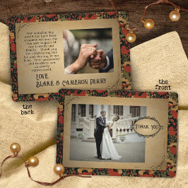 Tarjeta De Agradecimiento Amapolas Rojas Rústicas Boda de Madera Vintage