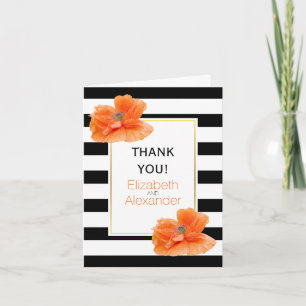 Tarjeta De Agradecimiento Amapolas y rayas blancas y negras boda Gracias