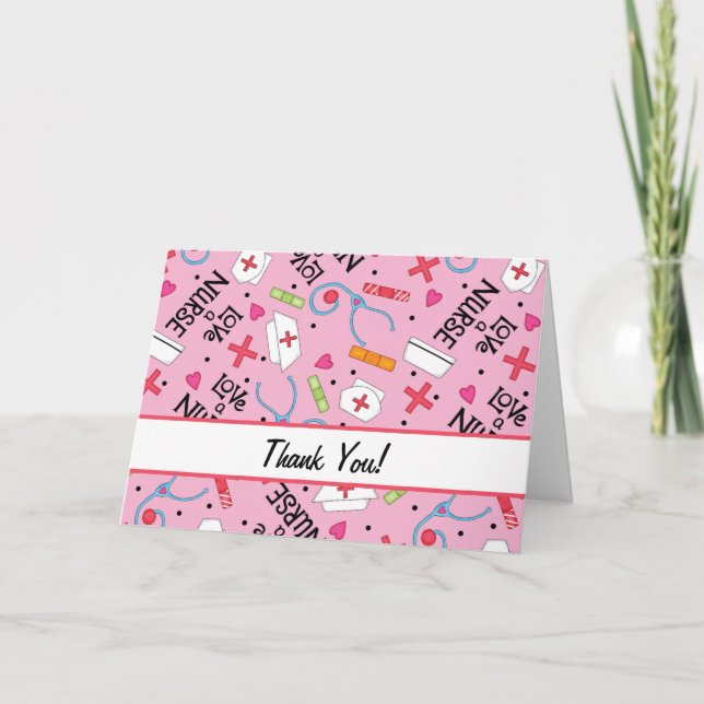 Tarjeta De Agradecimiento Amar a una enfermera Gracias a arte médico Rosa (Anverso)
