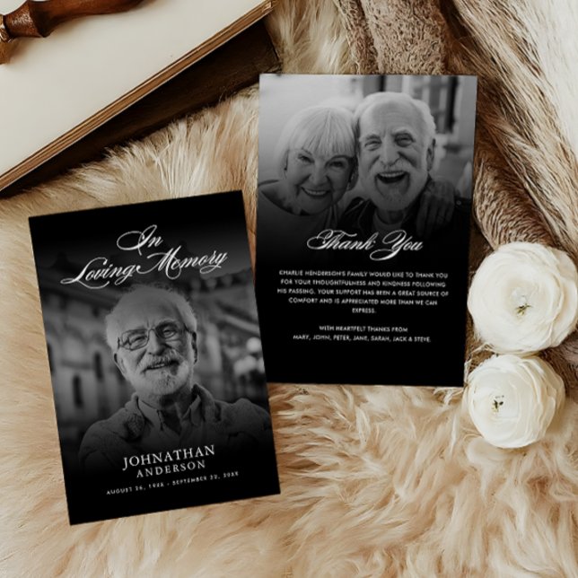 Tarjeta De Agradecimiento Amar la memoria 2-Foto Funeral Elegante Script (Subido por el creador)