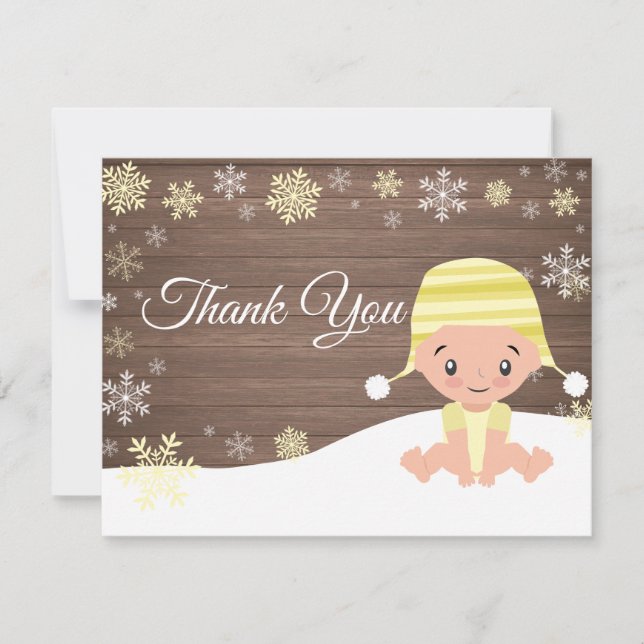 Tarjeta de agradecimiento Amarilla Copo de Nieve d (Anverso)