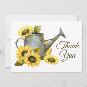 Tarjeta De Agradecimiento Amarilla Flor Acuarela Girasol Floral