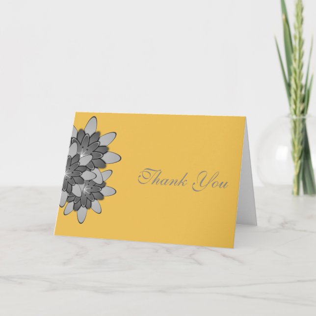 Tarjeta De Agradecimiento Amarillo con Gray Floral Lotus Gracias (Anverso)