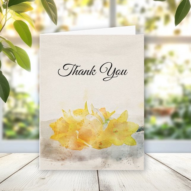 Tarjeta De Agradecimiento Amarillo Daffodis Watercoloración Compasión funera (Subido por el creador)