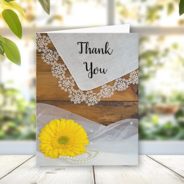 Tarjeta De Agradecimiento Amarillo Daisy Lace Country Barn Boda Gracias (Subido por el creador)