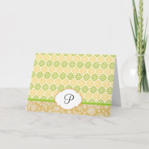 Tarjeta De Agradecimiento Amarillo Damasco Monogramado Notecards