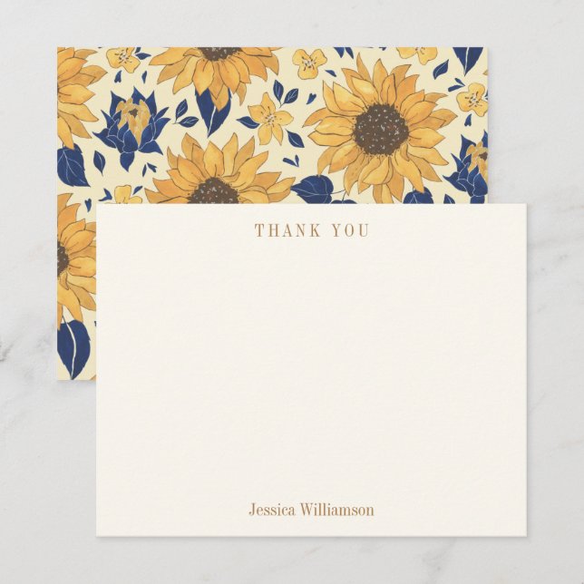 Tarjeta De Agradecimiento Amarillo de girasol azul Bridal Shower Nombre pers (Anverso / Reverso)