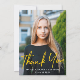 Tarjeta De Agradecimiento Amarillo | Graduación de la foto del guión de pinc