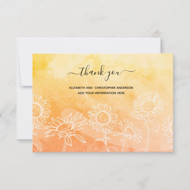 Tarjeta De Agradecimiento Amarillo Naranja Blanco Floral Caligrafía Elegante (Anverso)