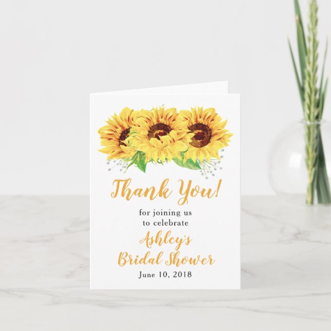Tarjeta De Agradecimiento Amarillo Sunflower Bridal Shower Gracias (Anverso)