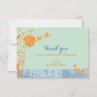 Tarjeta De Agradecimiento Amarra jaula pájaros Mint Green Boda Gracias