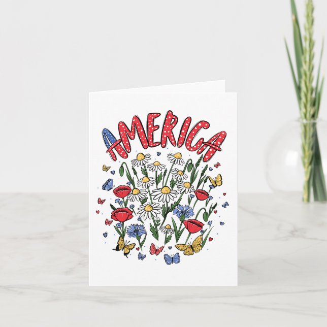 Tarjeta De Agradecimiento América floral 4 de julio Patriótico (Anverso)