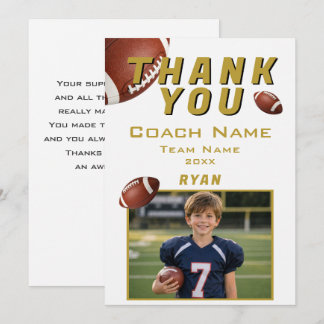 Tarjeta De Agradecimiento American Football Photo Player Team Coach
