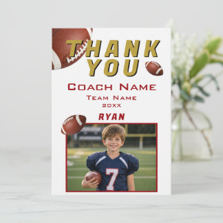 Tarjeta De Agradecimiento American Football Photo Player Team Coach
