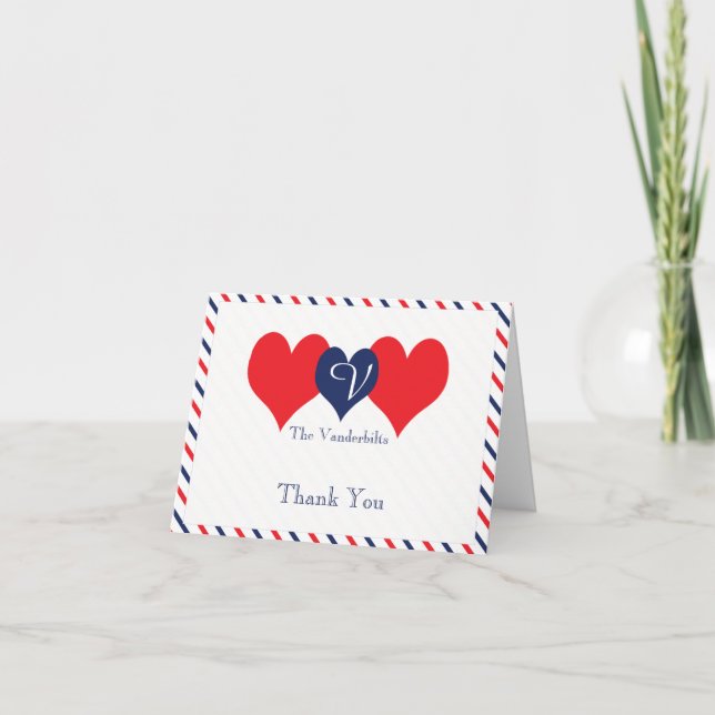 Tarjeta De Agradecimiento Americana Hearts Boda Gracias (Anverso)