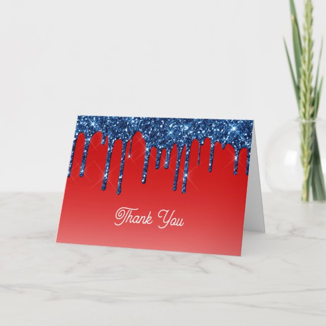 Tarjeta De Agradecimiento Americana Red Blue Glitter Drip (Anverso)
