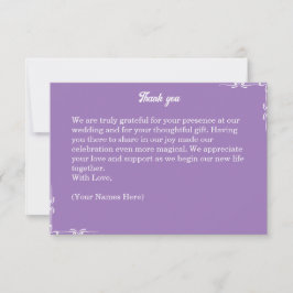 Tarjeta De Agradecimiento ​Amethyst Purple & White Filigree Thank You Card