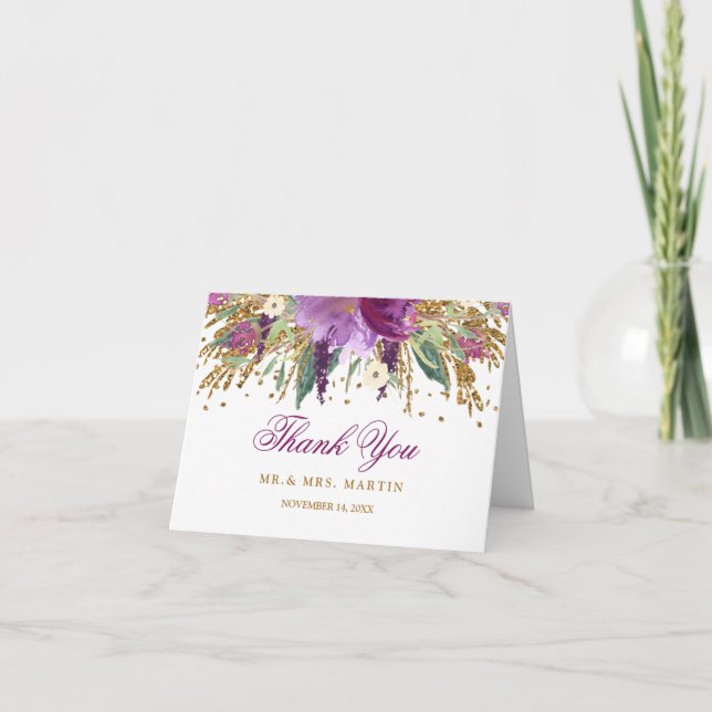 Tarjeta De Agradecimiento Ametilización floral de acuarela (Anverso)