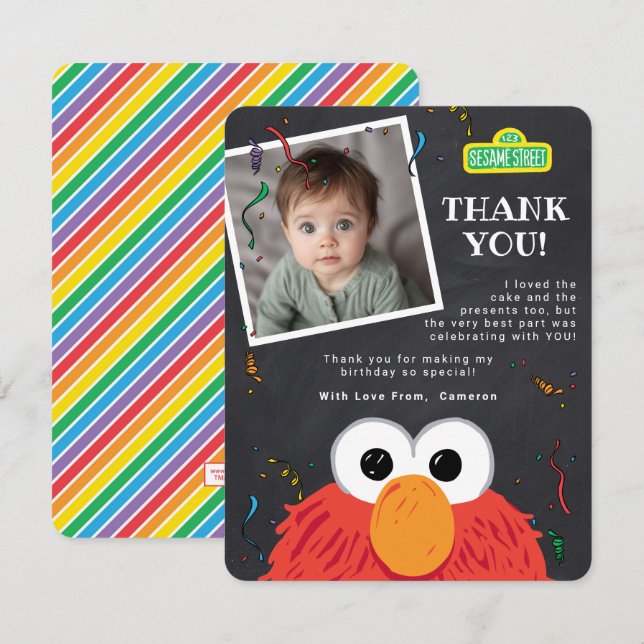 Tarjeta De Agradecimiento Amigos de Sesame Street Confeti Cumpleaños (Anverso / Reverso)