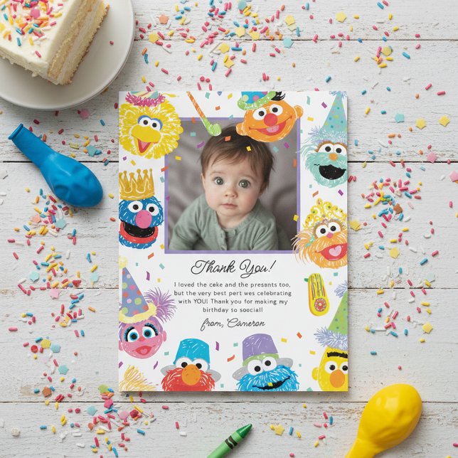 Tarjeta De Agradecimiento Amigos de Sesame Street Confeti Cumpleaños (Subido por el creador)