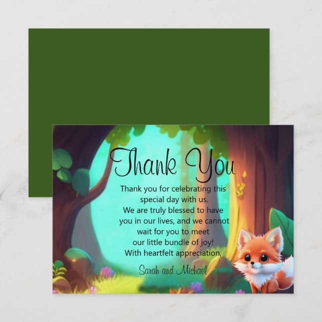 Tarjeta De Agradecimiento Amigos del bosque de Woodland lindo bebé zorro (Anverso / Reverso)