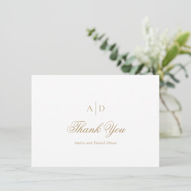 Tarjeta De Agradecimiento Amira Gold Elegant Wedding (Anverso de pie)