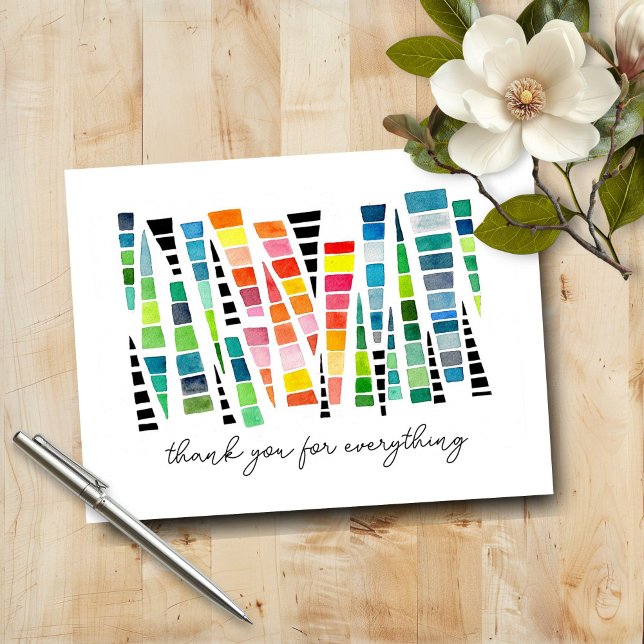 Tarjeta De Agradecimiento Amistad Arcoiris Acuarelas (Friendship card with bright, watercolor shards of color)