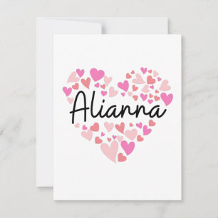 Tarjeta De Agradecimiento Amo a Alianna - corazones para Alianna
