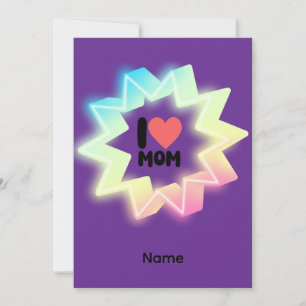 Tarjeta De Agradecimiento Amo a mamá estrella de neón colorida