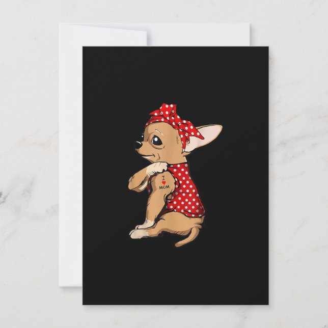 Tarjeta De Agradecimiento Amo A Mamá Tattoo Gracioso Perro Chihuahua Usando  (Anverso)