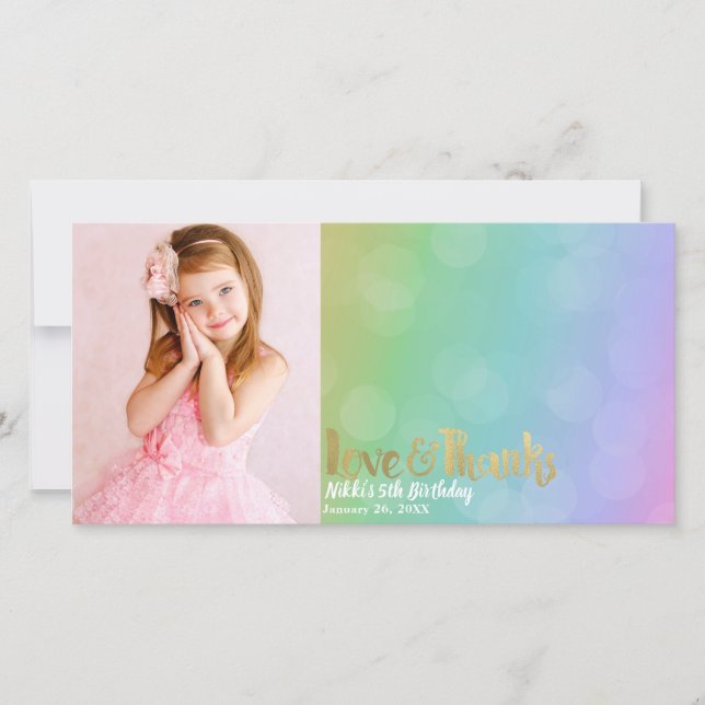 Tarjeta De Agradecimiento Amo y gracias por el cumpleaños del arcoiris (Anverso)