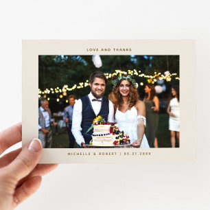 Tarjeta De Agradecimiento Amo y gracias simple foto crema de Boda