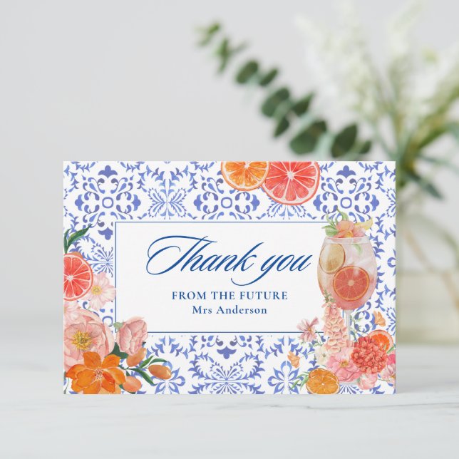 Tarjeta De Agradecimiento Amor a primera spritz naranja baby shower nupcial (Anverso de pie)