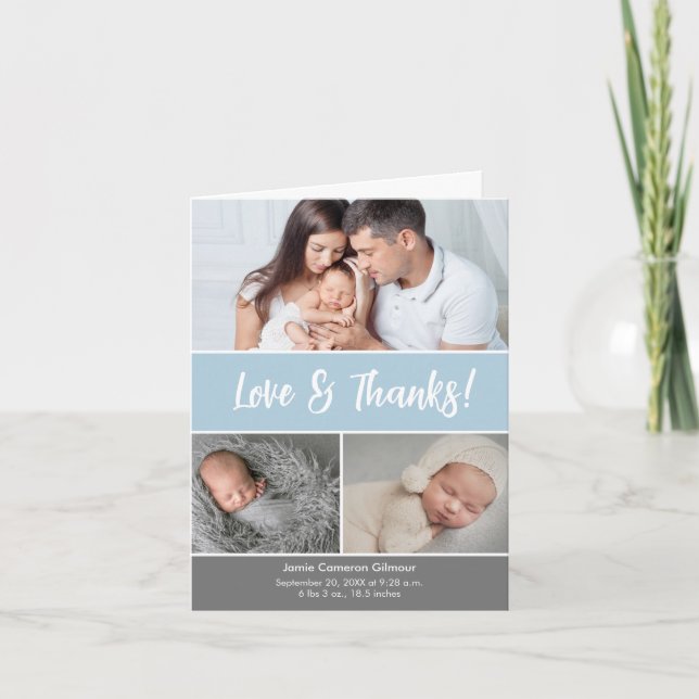 Tarjeta De Agradecimiento Amor azul suave y gracias Collage de fotos Baby Sh (Anverso)