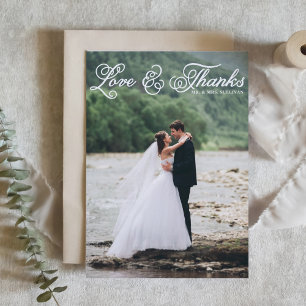 Tarjeta De Agradecimiento Amor blanco y gracias Boda de fotos con guiones de