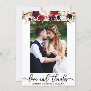 Tarjeta De Agradecimiento Amor boda y gracias foto de Borgoña Floral