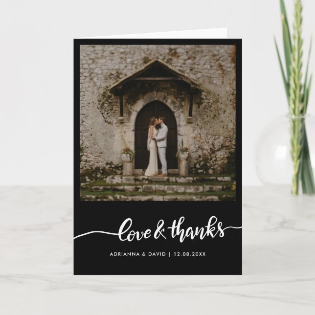 Tarjeta De Agradecimiento Amor boda Y Gracias Guión Blanco (Anverso)