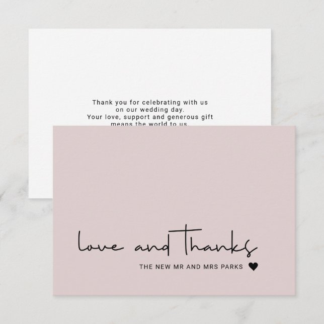 Tarjeta De Agradecimiento Amor Chic y Gracias Script Rosa Rubor (Anverso / Reverso)