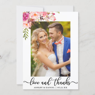 Tarjeta De Agradecimiento Amor de la foto de la boda y floral rosado de las