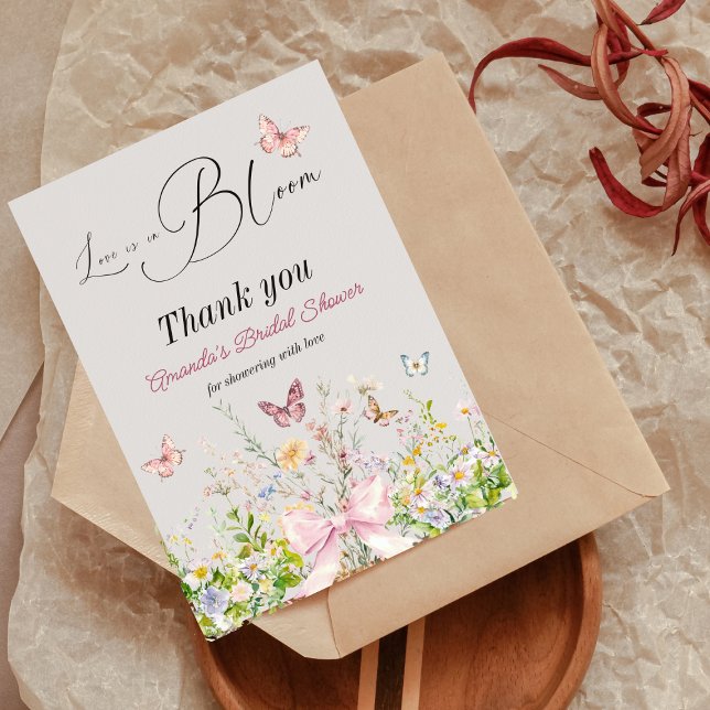 Tarjeta De Agradecimiento Amor en Boom Wildflower ducha de novias rosadas (Subido por el creador)