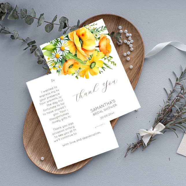 Tarjeta De Agradecimiento Amor en flor novia primavera verano (Love in bloom spring summer bridal shower thank you card yellow buttercup wild daisy thank you card)