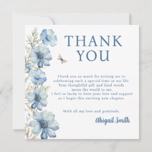 TARJETA DE AGRADECIMIENTO AMOR EN FLORACIÓN FLORAL AZUL PARA DUCHA NUPCIAL