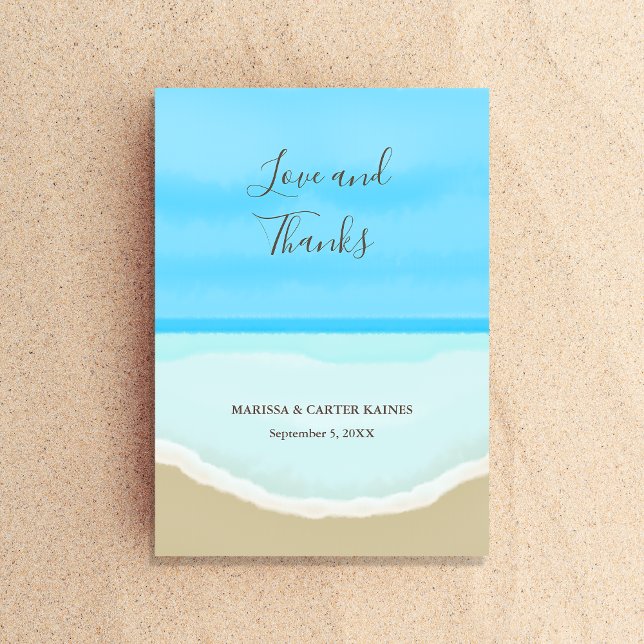 Tarjeta De Agradecimiento Amor en la playa y gracias Boda (Subido por el creador)